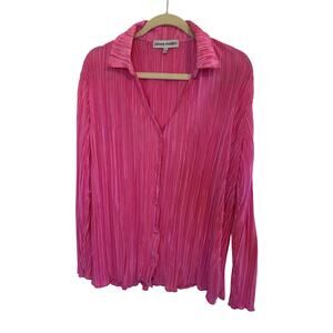 Pink Crinkle Button Up Blouse Size Large Bachelorette Party Dopamine Dressing